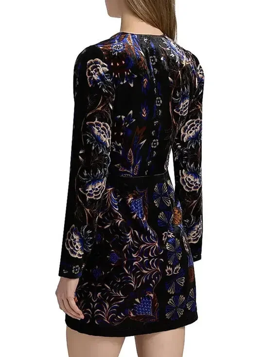 New, Farm Rio Arabesque Mix Scarves Floral Velvet Wrap Minidress Sz L #MD1629 - Picture 3 of 10